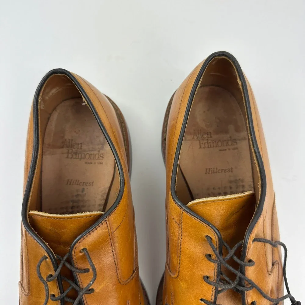 Allen Edmonds Hillcrest Tan Leather Bicycle Toe Oxford Mens Dress Shoes 9.5 D